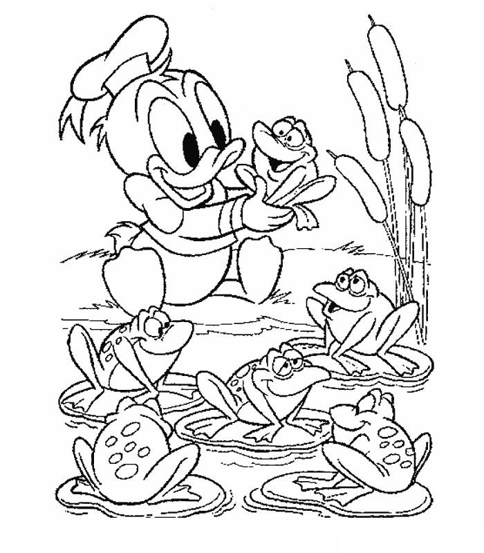 coloriage bebe donald avec grenouille